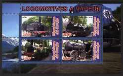 Congo 2010 Steam Locomotives perf sheetlet containing 4 values unmounted mint, stamps on railways