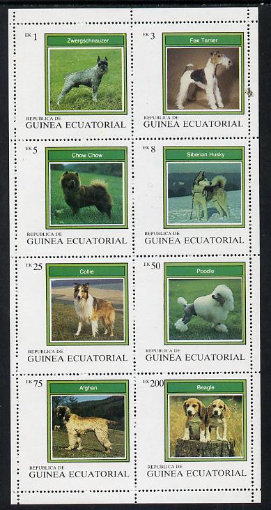 Equatorial Guinea 1977 Dogs perf set of 8 unmounted mint (Mi 1129-36A) , stamps on animals    dogs     fox-terrier    chow    husky    collie    poodle   afghan    beagle   zwergschnauzer