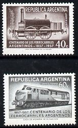 Argentine Republic 1957 Railway Centenary perf set of 2 unmounted mint, SG 907-8, stamps on railways
