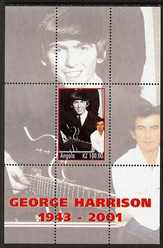 Angola 2001 George Harrison perf s/sheet unmounted mint. Note this item is privately produced and is offered purely on its thematic appeal , stamps on music, stamps on pops, stamps on beatles, stamps on personalities, stamps on guitar