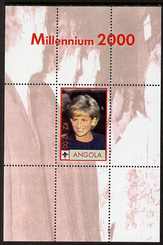Angola 2000 Millennium 2000 - Princess Diana #2 perf s/sheet (with Scout logo & Beatles in background) unmounted mint. Note this item is privately produced and is offered..., stamps on personalities, stamps on royalty, stamps on diana, stamps on scouts, stamps on millennium, stamps on music, stamps on pops, stamps on beatles