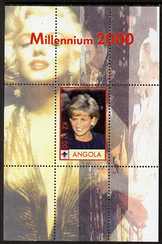 Angola 2000 Millennium 2000 - Princess Diana #3 perf s/sheet (with Scout logo & Marilyn Monroe in background) unmounted mint. Note this item is privately produced and is ..., stamps on personalities, stamps on royalty, stamps on diana, stamps on scouts, stamps on millennium, stamps on films, stamps on cinema, stamps on movies, stamps on music, stamps on marilyn, stamps on monroe