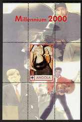 Angola 2000 Millennium 2000 - Marilyn Monroe perf s/sheet (with Scout logo & Elvis, Joe Dimaggio & JFK in background) unmounted mint. Note this item is privately produced and is offered purely on its thematic appeal , stamps on personalities, stamps on scouts, stamps on millennium, stamps on films, stamps on cinema, stamps on movies, stamps on music, stamps on marilyn, stamps on monroe, stamps on kennedy, stamps on usa presidents, stamps on americana, stamps on elvis, stamps on rock, stamps on baseball