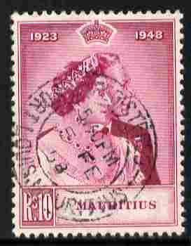 Mauritius 1948 KG6 Royal Silver Wedding 10r magenta fine used with cds cancel SG 271, stamps on royalty, stamps on silver wedding, stamps on  kg6 , stamps on 