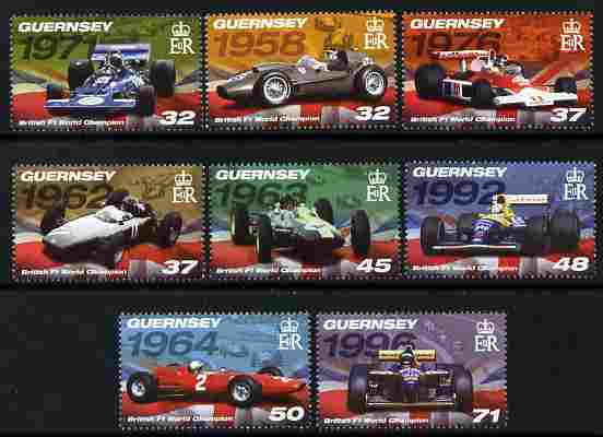 Guernsey 2007 British Formula 1 World Champions perf set of 8 unmounted mint SG 1165-72, stamps on cars, stamps on  f1 , stamps on formula 1, stamps on scots, stamps on scotland