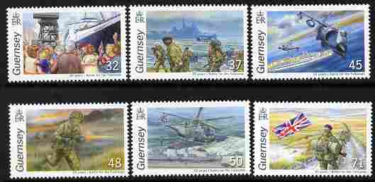 Guernsey 2007 25th Anniversary of Battle for the Falkland Islands perf set of 6 unmounted mint SG 1142-7, stamps on battles, stamps on militaria, stamps on aviation, stamps on ships, stamps on helicopters, stamps on  qe2 , stamps on 