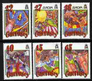 Guernsey 2002 Europa - Circus perf set of 6 unmounted mint SG 942-7, stamps on europa, stamps on circus, stamps on clowns, stamps on bicycles