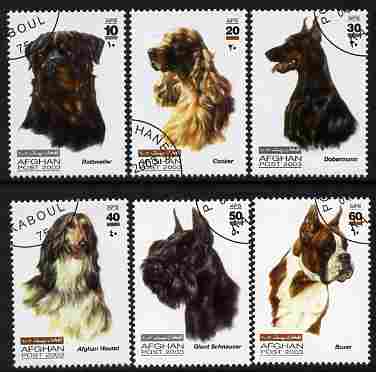 Afghanistan 2003 Dogs perf set of 6 fine cto used, stamps on human-rights, stamps on globes, stamps on maps