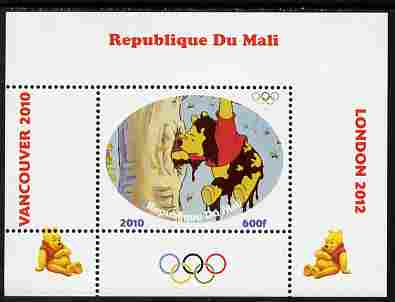 Mali 2010 Winnie the Pooh with Olympic Rings individual perf deluxe sheet #2 unmounted mint. Note this item is privately produced and is offered purely on its thematic appeal, stamps on olympics, stamps on disney, stamps on films, stamps on cinena, stamps on movies, stamps on pooh, stamps on bears, stamps on bees