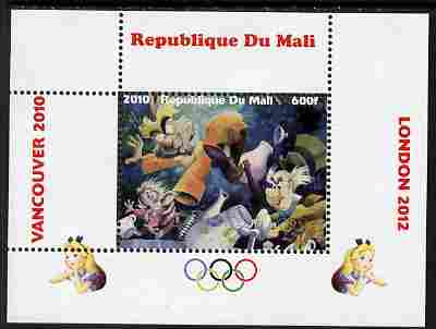 Mali 2010 Alice in Wonderland with Olympic Rings individual perf deluxe sheet #2 unmounted mint. Note this item is privately produced and is offered purely on its thematic appeal, stamps on olympics, stamps on disney, stamps on films, stamps on cinena, stamps on movies, stamps on 