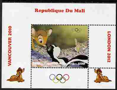 Mali 2010 Bambi with Olympic Rings individual perf deluxe sheet #2 unmounted mint. Note this item is privately produced and is offered purely on its thematic appeal, stamps on olympics, stamps on disney, stamps on films, stamps on cinena, stamps on movies, stamps on deer