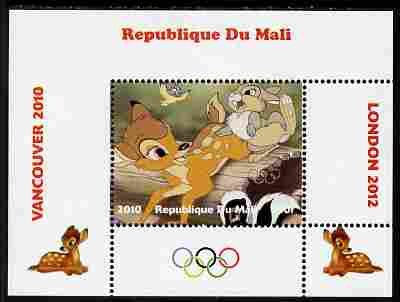 Mali 2010 Bambi with Olympic Rings individual perf deluxe sheet #4 unmounted mint. Note this item is privately produced and is offered purely on its thematic appeal, stamps on olympics, stamps on disney, stamps on films, stamps on cinena, stamps on movies, stamps on deer