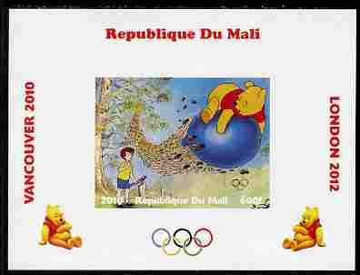 Mali 2010 Winnie the Pooh with Olympic Rings individual imperf deluxe sheet #3 unmounted mint. Note this item is privately produced and is offered purely on its thematic appeal, stamps on olympics, stamps on disney, stamps on films, stamps on cinena, stamps on movies, stamps on pooh, stamps on bears, stamps on bees