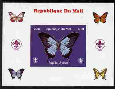 Mali 2010 Butterflies & Scouts individual imperf deluxe sheet #2 unmounted mint. Note this item is privately produced and is offered purely on its thematic appeal, stamps on butterflies, stamps on scouts