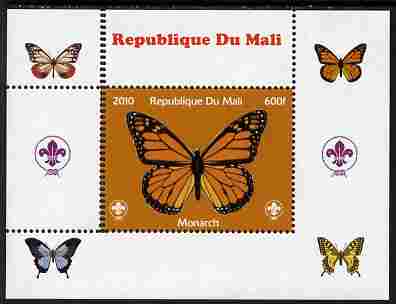 Mali 2010 Butterflies & Scouts individual perf deluxe sheet #1 with double perforations at left unmounted mint. Note this item is privately produced and is offered purely on its thematic appeal, stamps on butterflies, stamps on scouts