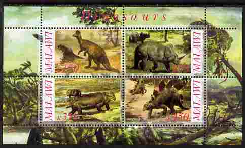 Malawi 2010 Dinosaurs #01 perf sheetlet containing 4 values unmounted mint, stamps on dinosaurs