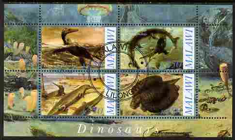 Malawi 2010 Dinosaurs #02 perf sheetlet containing 4 values fine cto used, stamps on dinosaurs
