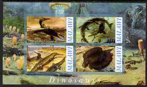 Malawi 2010 Dinosaurs #02 imperf sheetlet containing 4 values unmounted mint, stamps on dinosaurs