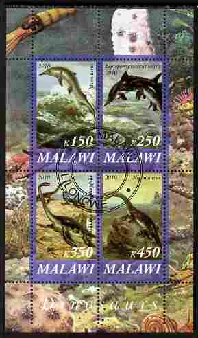 Malawi 2010 Dinosaurs #03 perf sheetlet containing 4 values fine cto used, stamps on dinosaurs