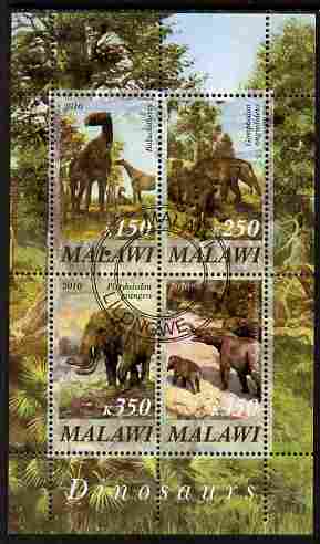 Malawi 2010 Dinosaurs #04 perf sheetlet containing 4 values fine cto used, stamps on dinosaurs