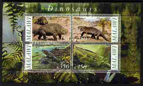Malawi 2010 Dinosaurs #07 perf sheetlet containing 4 values unmounted mint, stamps on dinosaurs
