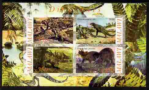 Malawi 2010 Dinosaurs #08 imperf sheetlet containing 4 values unmounted mint, stamps on dinosaurs