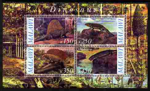 Malawi 2010 Dinosaurs #09 perf sheetlet containing 4 values unmounted mint, stamps on dinosaurs