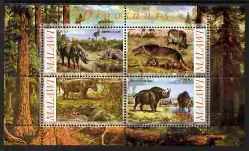 Malawi 2010 Dinosaurs #10 perf sheetlet containing 4 values unmounted mint, stamps on dinosaurs