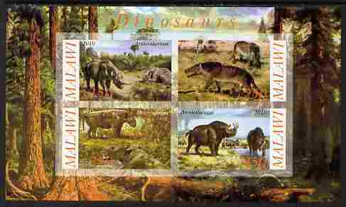 Malawi 2010 Dinosaurs #10 imperf sheetlet containing 4 values unmounted mint, stamps on , stamps on  stamps on dinosaurs