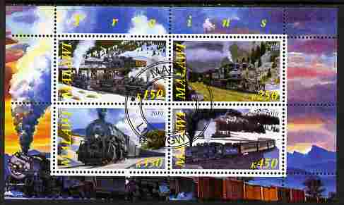 Malawi 2010 Steam Locomotives #01 perf sheetlet containing 4 values fine cto used, stamps on railways
