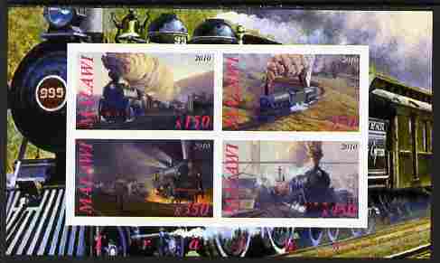 Malawi 2010 Steam Locomotives #02 imperf sheetlet containing 4 values unmounted mint, stamps on railways