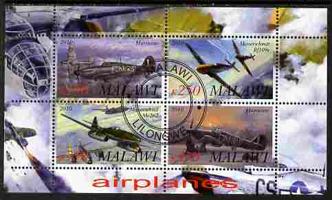 Malawi 2010 Military Aircraft of WW2 perf sheetlet containing 4 values fine cto used, stamps on aviation, stamps on militaria, stamps on  ww1 , stamps on 