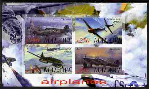 Malawi 2010 Military Aircraft of WW2 imperf sheetlet containing 4 values unmounted mint, stamps on aviation, stamps on militaria, stamps on  ww1 , stamps on 