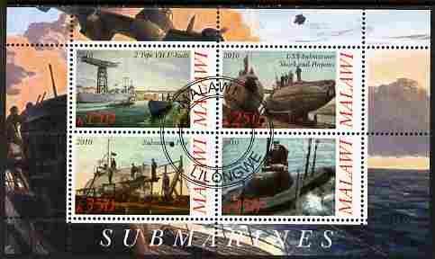 Malawi 2010 Submarines #01 perf sheetlet containing 4 values fine cto used, stamps on ships, stamps on submarines