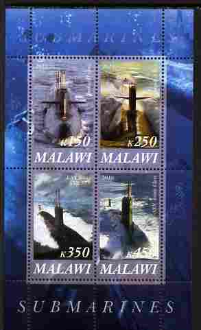 Malawi 2010 Submarines #02 perf sheetlet containing 4 values unmounted mint, stamps on ships, stamps on submarines