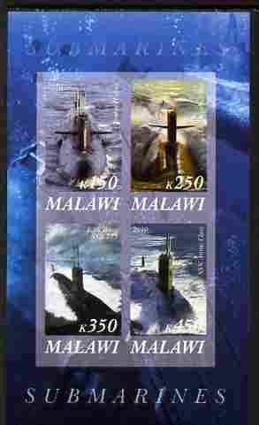 Malawi 2010 Submarines #02 imperf sheetlet containing 4 values unmounted mint, stamps on , stamps on  stamps on ships, stamps on  stamps on submarines
