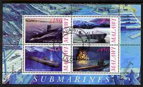 Malawi 2010 Submarines #03 perf sheetlet containing 4 values fine cto used, stamps on ships, stamps on submarines