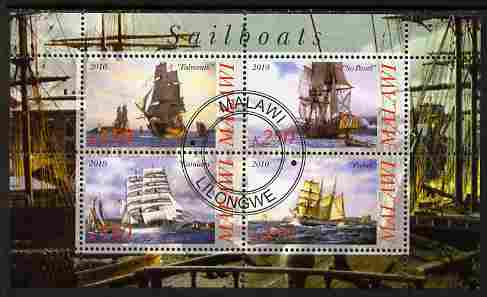 Malawi 2010 Tall Ships #01 perf sheetlet containing 4 values fine cto used, stamps on ships, stamps on 