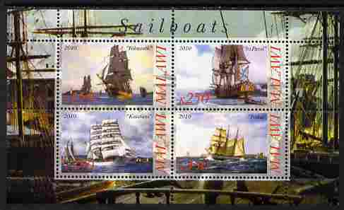 Malawi 2010 Tall Ships #01 perf sheetlet containing 4 values unmounted mint, stamps on ships, stamps on 