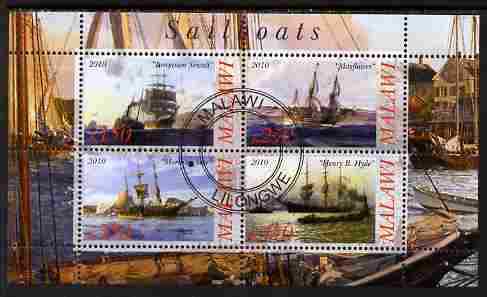 Malawi 2010 Tall Ships #02 perf sheetlet containing 4 values fine cto used, stamps on ships, stamps on 