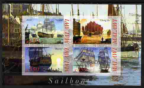 Malawi 2010 Tall Ships #03 imperf sheetlet containing 4 values unmounted mint, stamps on ships, stamps on 