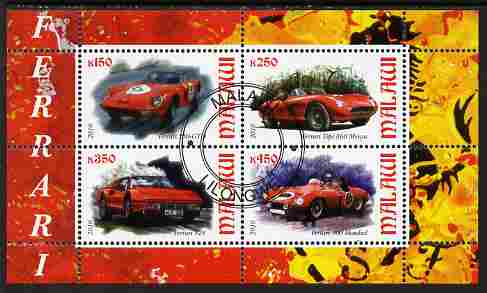 Malawi 2010 Sports Cars - Ferrari perf sheetlet containing 4 values fine cto used, stamps on cars, stamps on ferrari