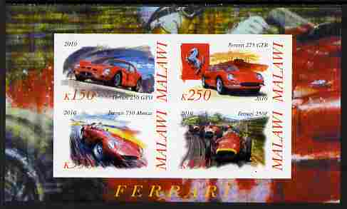 Malawi 2010 Cars #01 - Ferrari imperf sheetlet containing 4 values unmounted mint, stamps on cars, stamps on ferrari