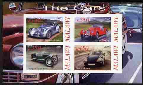 Malawi 2010 Cars #04 - Porsche & Morgan imperf sheetlet containing 4 values unmounted mint, stamps on , stamps on  stamps on cars, stamps on  stamps on porsche, stamps on  stamps on morgan