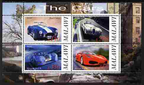 Malawi 2010 Cars #06 - Ford, Jaguar, Morgan & Ferrari perf sheetlet containing 4 values unmounted mint, stamps on cars, stamps on ford, stamps on ferrari, stamps on morgan, stamps on jaguar