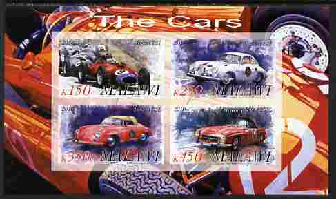 Malawi 2010 Cars #08 - Ferrari, Porsche & Mercedes Benz imperf sheetlet containing 4 values unmounted mint, stamps on cars, stamps on mercedes, stamps on ferrari, stamps on porsche