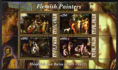 Malawi 2010 Art - Flemish Painters - Balen perf sheetlet containing 4 values fine cto used, stamps on arts, stamps on nudes, stamps on balen