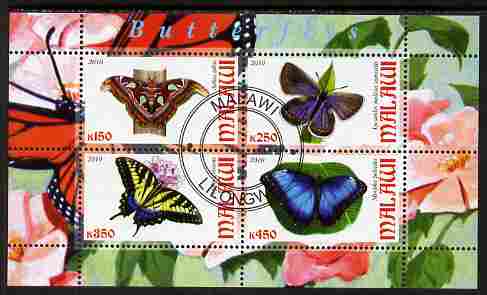 Malawi 2010 Butterflies perf sheetlet containing 4 values fine cto used, stamps on butterflies