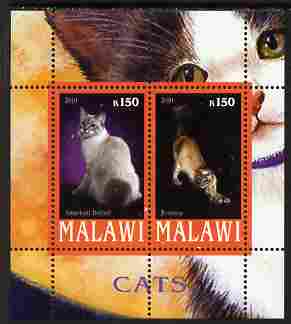 Malawi 2010 Domestic Cats #01 perf sheetlet containing 2 values unmounted mint, stamps on cats