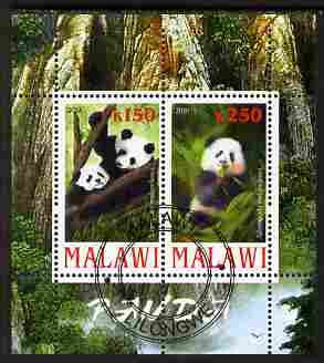 Malawi 2010 Pandas perf sheetlet containing 2 values fine cto used, stamps on animals, stamps on pandas, stamps on bears